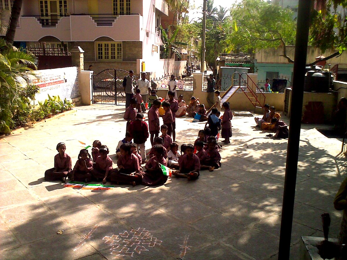 Morning assembly in the school courtyard